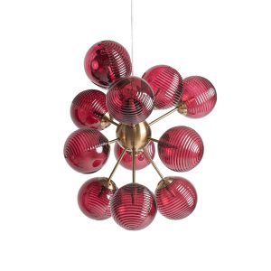 Lámpara de colgar Rubra de estilo contemporáneo fabricado en cristal en color rojo combinado con acero en color oro. Producto desmontable.