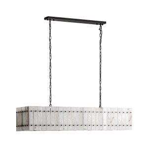 Lámpara de colgar Clio de estilo art deco fabricado en mármol en color blanco combinado con hierro en color negro. Producto desmontable.