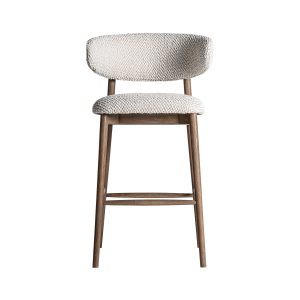 Taburete Erlec de estilo contemporáneo fabricado en madera de fresno en color marrón combinado con poliéster en color beige.