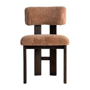 Silla Evje de estilo contemporáneo fabricado en madera de fresno en color marrón combinado con poliéster en color marrón.