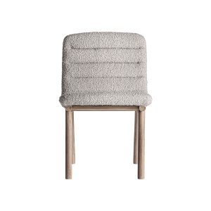 Silla Jacquard de estilo contemporáneo fabricado en madera de olmo en color marrón claro combinado con poliéster en color beige.