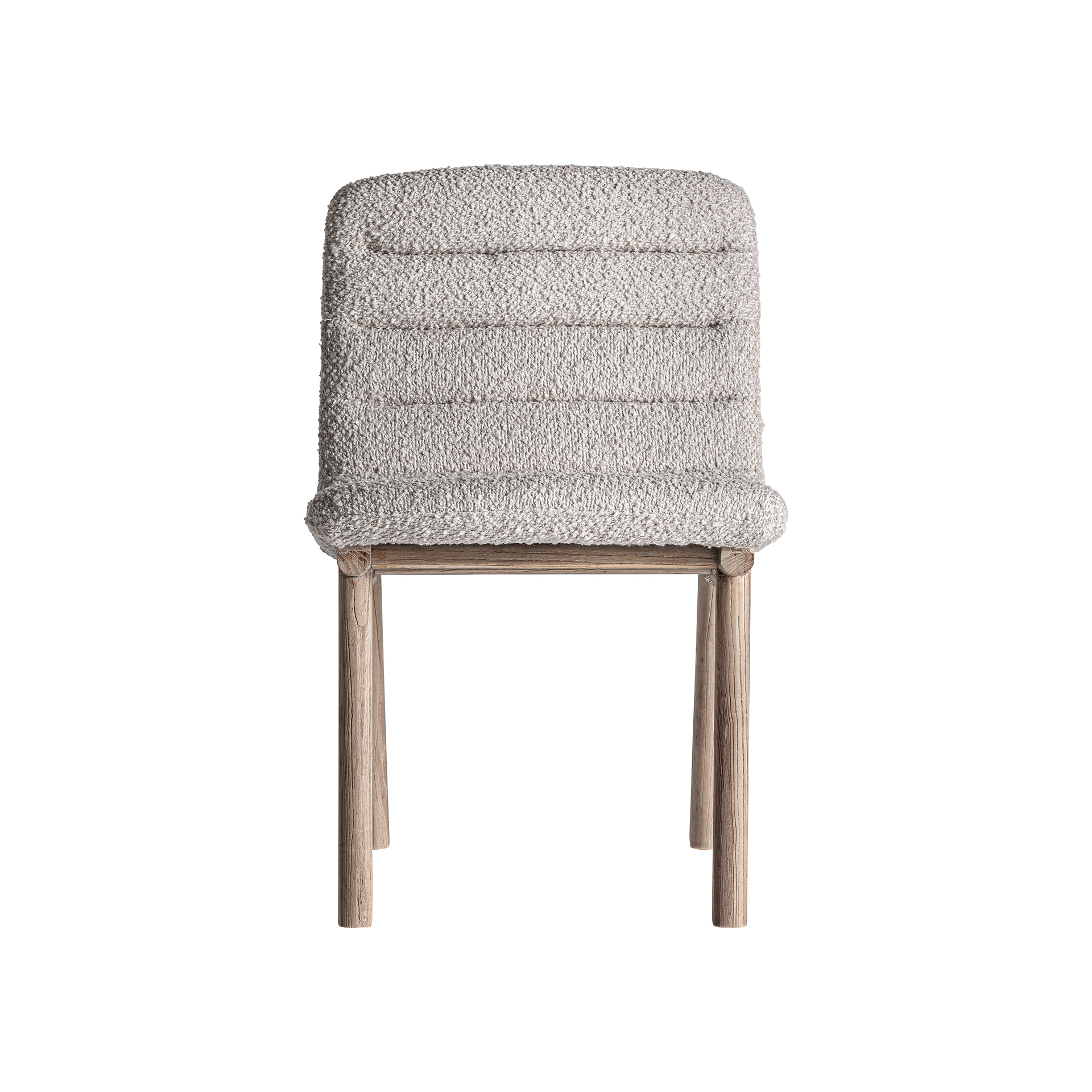 Silla Jacquard de estilo contemporáneo fabricado en madera de olmo en color marrón claro combinado con poliéster en color beige.