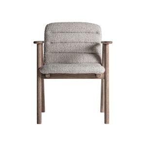 Silla Jacquard de estilo contemporáneo fabricado en madera de olmo en color marrón claro combinado con poliéster en color beige.
