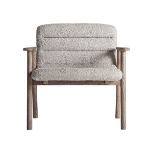 Silla Jacquard de estilo contemporáneo fabricado en madera de olmo en color marrón claro combinado con poliéster en color beige.