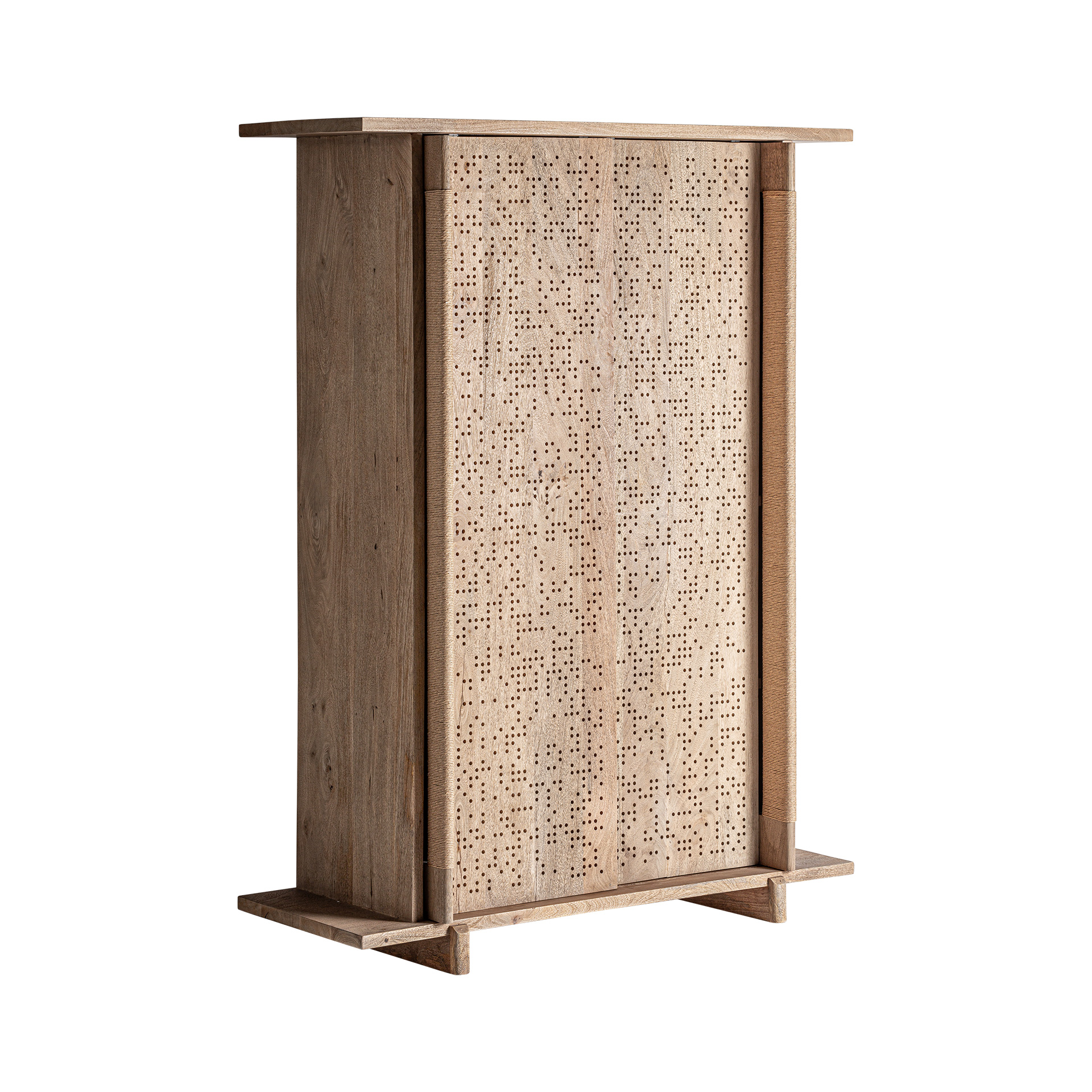 Armario jacquard de estilo contemporáneo. Fabricado en madera de mango en color marrón claro.