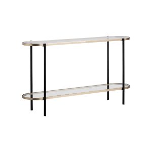 Consola lans de estilo art deco fabricado en hierro en color negro oro combinado con cristal. Producto desmontable.