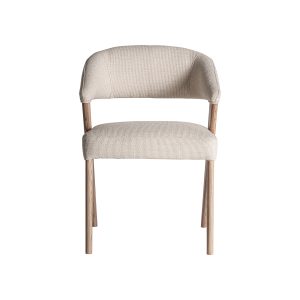 Silla Veney de estilo contemporáneo fabricado en poliéster en color beige combinado con madera roble en color marrón claro.