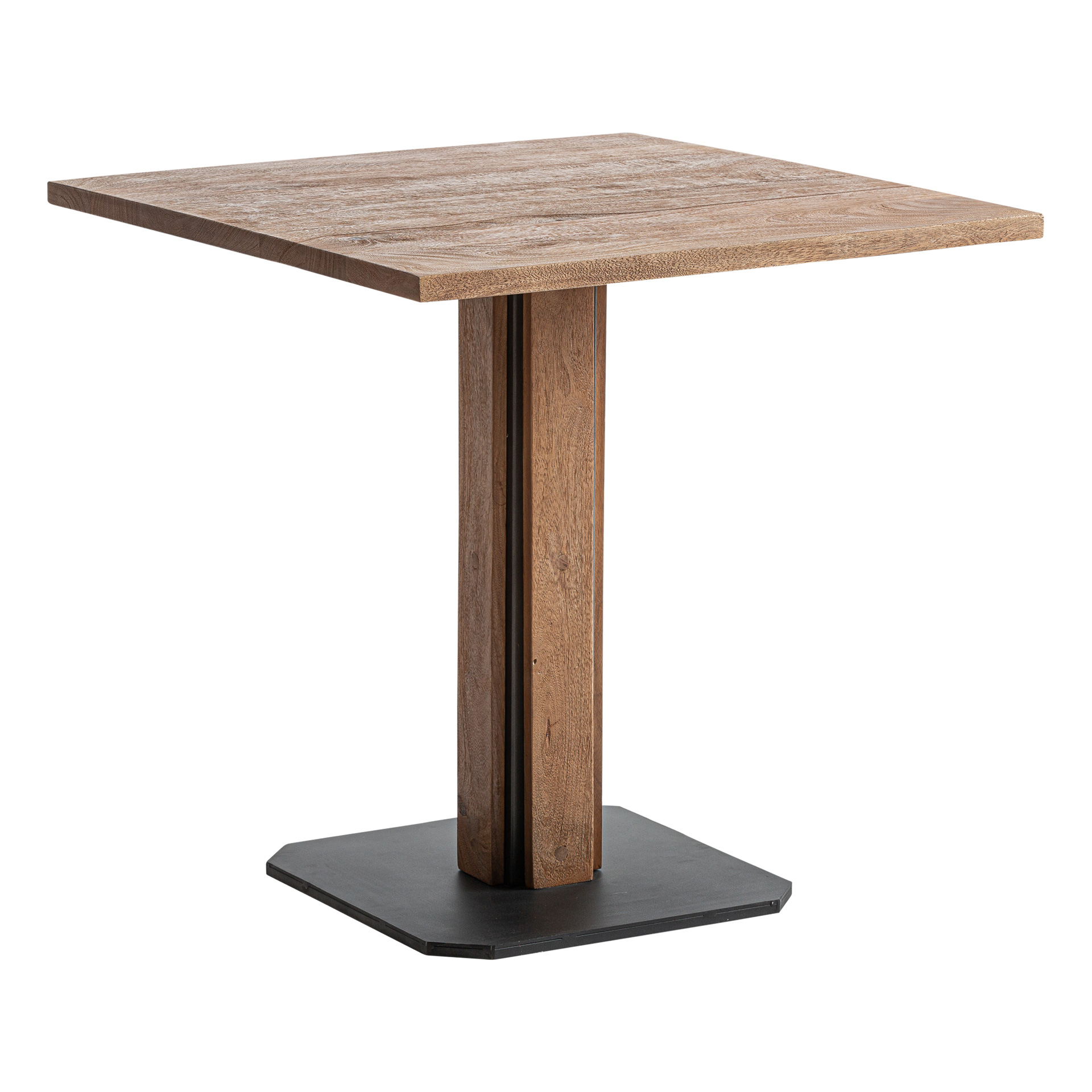 Mesa bar Rho de estilo contemporáneo fabricado en madera de mango en color marrón combinado con hierro en color negro. Producto desmontable.