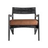 Sillón beslon de estilo contemporáneo fabricado en madera de acacia en color negro combinado con cuero en color marrón.