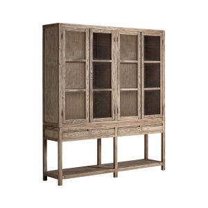 Vitrina Masein de estilo colonial fabricado en madera de olmo en color marrón claro. Producto apilable.