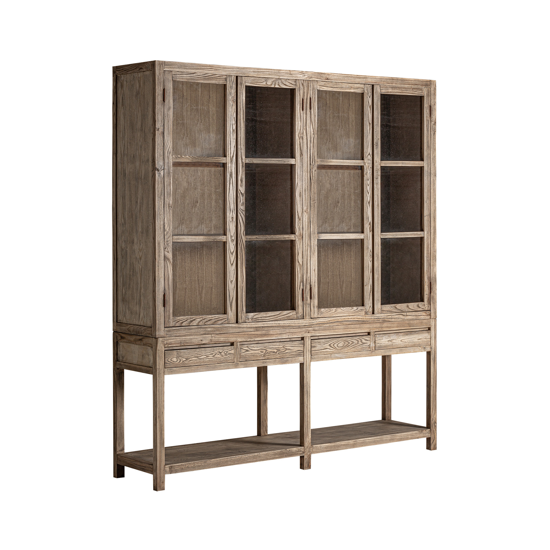 Vitrina Masein de estilo colonial fabricado en madera de olmo en color marrón claro. Producto apilable.