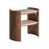 Mesa auxiliar Tivoli de estilo contemporáneo fabricado en travertino en color beige combinado con madera de acacia en color marrón. Producto desmontable.