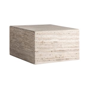 Mesa de centro Rapolano de estilo art deco fabricado en travertino en color beige con acabado mate.