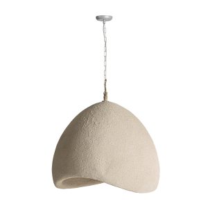 Lámpara de colgar Sibille de estilo contemporáneo fabricado en resina en color blanco roto con acabado rugoso.