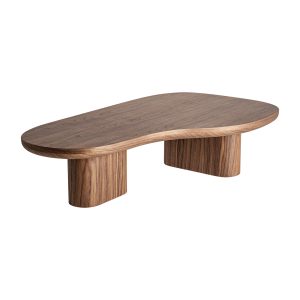 Mesa de centro dubí de estilo contemporáneo fabricado en madera dm en color marrón combinado con madera contrachapada. Producto desmontable.