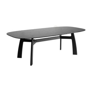 Mesa comedor Suchdol de estilo contemporáneo fabricado en madera de fresno en color negro combinado con cristal en color negro con acabado templado. Producto desmontable.