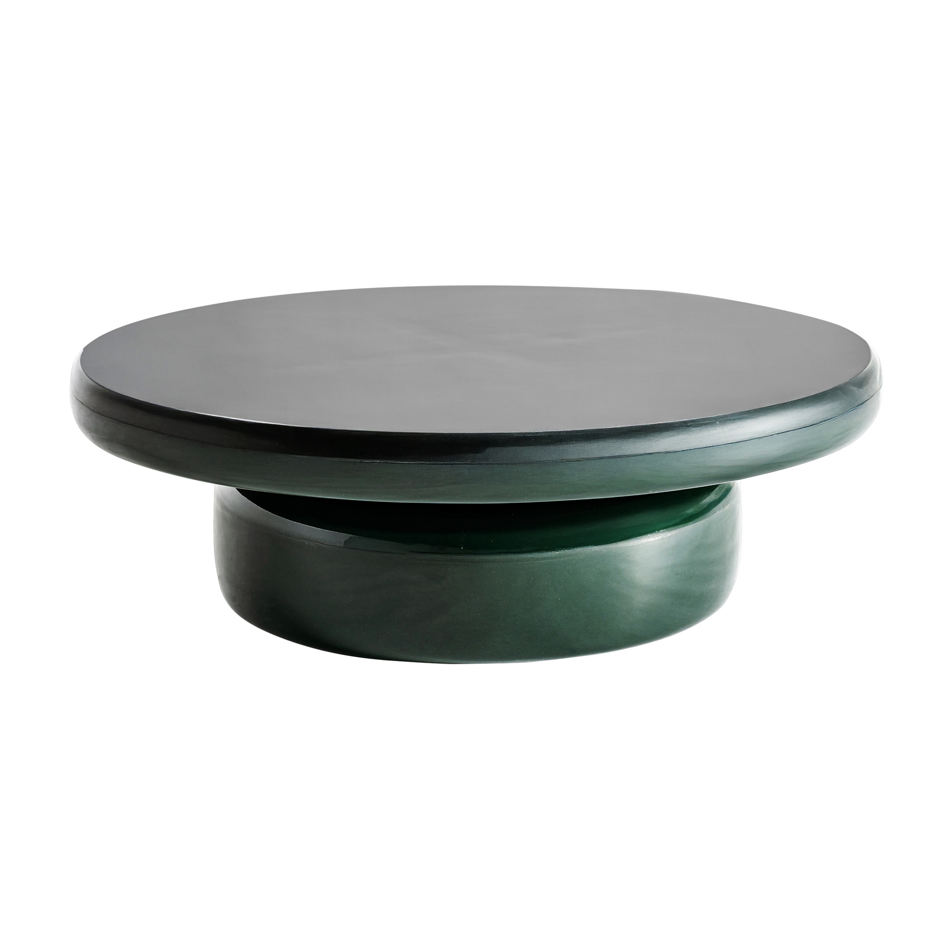 Mesa de centro gory de estilo contemporáneo fabricado en madera dm en color verde con acabado brillo combinado con fibra de vidrio en color verde. Producto desmontable.