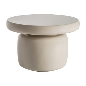 Mesa auxiliar zorbig de estilo contemporáneo fabricado en madera dm en color blanco roto combinado con fibra de vidrio en color blanco roto.