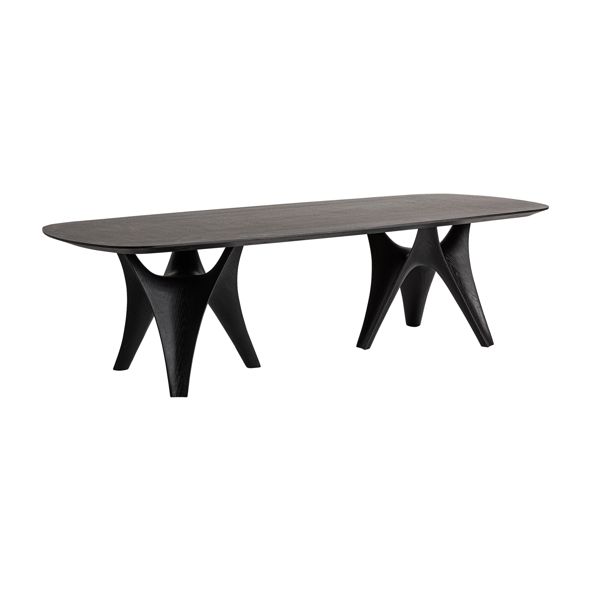 Mesa comedor bilzen de estilo contemporáneo fabricado en chapa de roble en color negro combinado con madera dm y fibra de vidrio.