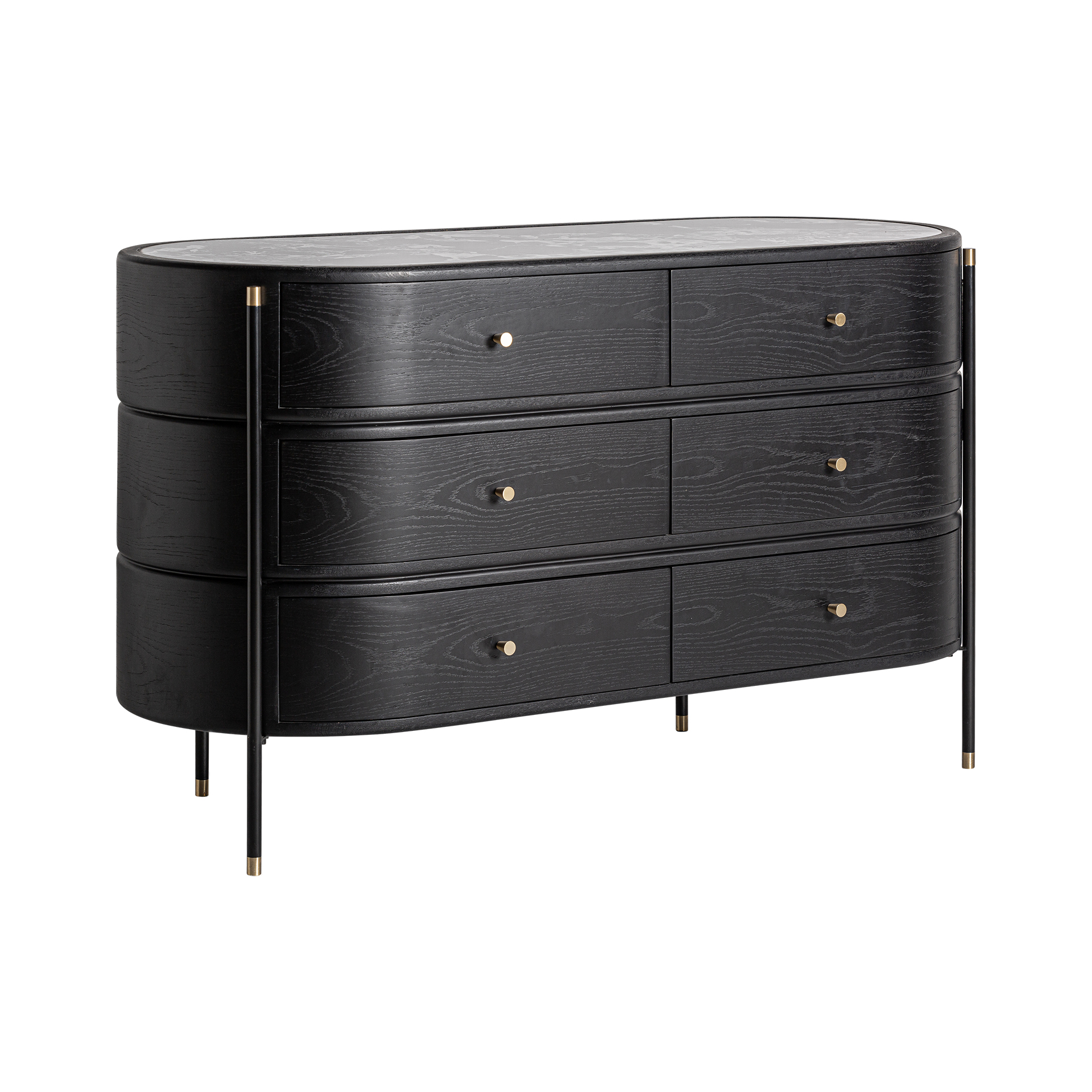 Cómoda bilzen de estilo contemporáneo fabricado en madera dm en color negro combinado con cerámica en color negro con acabado estampado y hierro en color negro.