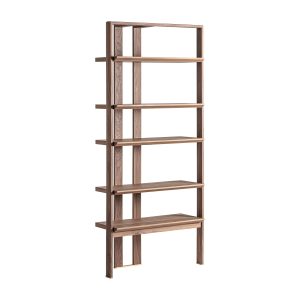 Librería gifhorn de estilo contemporáneo fabricado en madera de olmo en color marrón combinado con chapa de nogal en color marrón y madera dm.