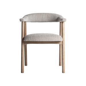 Silla davrey de estilo contemporáneo fabricado en madera de fresno en color marrón con acabado natural combinado con poliéster en color gris y espuma.