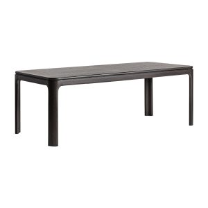 Mesa extensible Buken de estilo clásico fabricado en madera de fresno en color negro con acabado lacado combinado con chapa de madera y madera de caucho. Producto desmontable extensible.