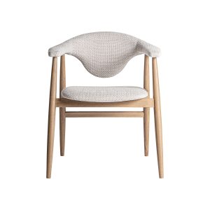 Silla Dilbeek de estilo contemporáneo fabricado en madera de haya en color marrón claro con acabado mate combinado con espuma y poliéster en color gris con acabado jaspeado.