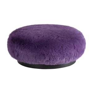 Reposapiés tropez de estilo contemporáneo fabricado en poliéster en color morado combinado con madera de pino en color negro y madera contrachapada.