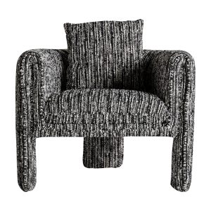 Sillón kostov de estilo contemporáneo fabricado en poliéster en color negro con acabado jaspeado combinado con madera de pino y madera contrachapada.