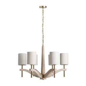 Lámpara de colgar fabricado en mármol en color beige combinado con metal en color dorado y poliéster en color blanco roto.