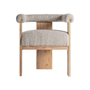 Silla Ustka de estilo contemporáneo fabricado en poliéster en color gris con acabado jaspeado combinado con madera roble en color marrón claro.