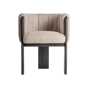 Silla Cluny de estilo contemporáneo fabricado en poliéster en color gris con acabado jaspeado combinado con madera roble en color negro y espuma.
