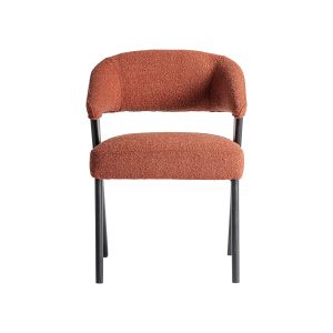 Silla Veney de estilo contemporáneo fabricado en poliéster en color terracota con acabado jaspeado combinado con madera roble en color negro y madera de caucho.