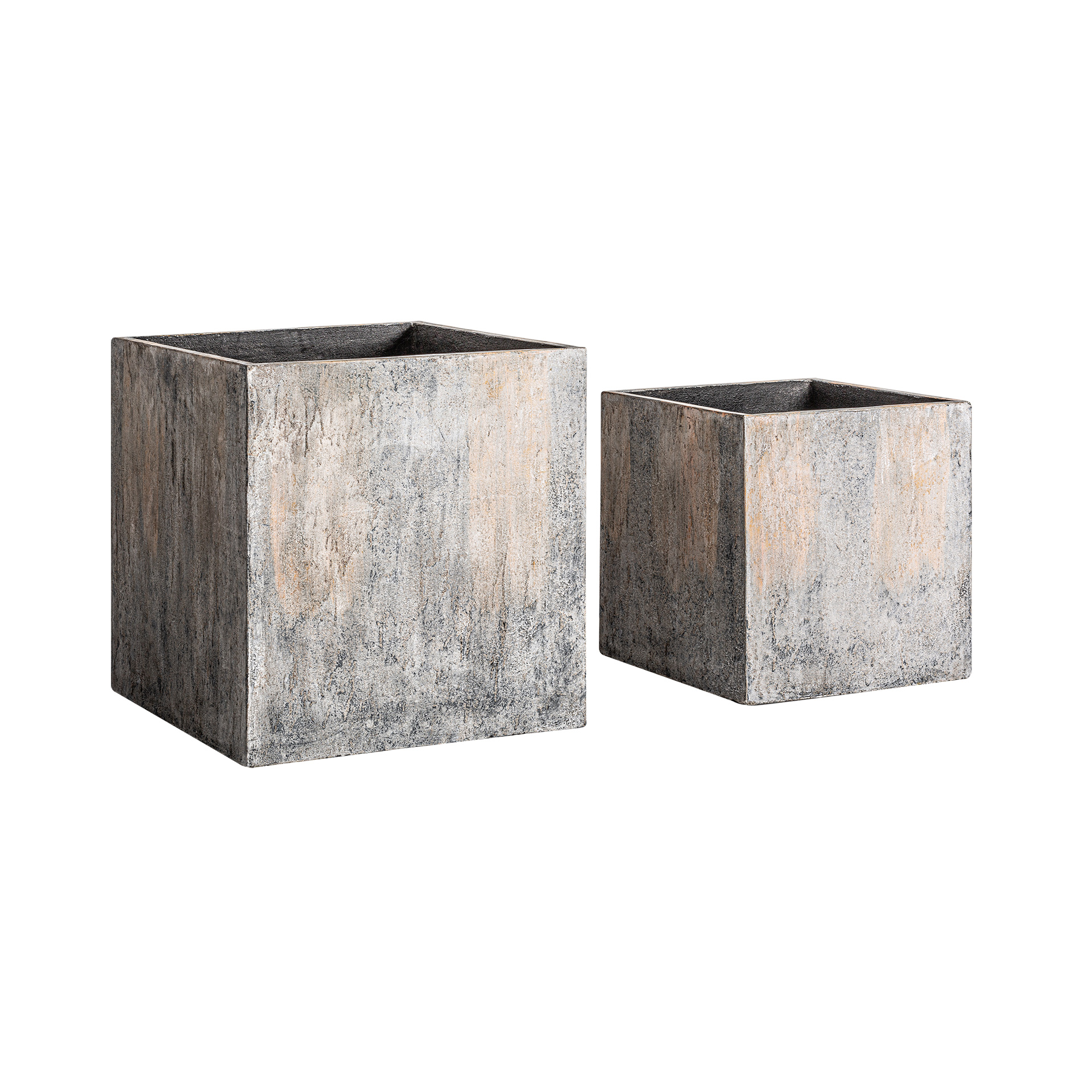 Macetero j 2 Arvit de estilo industrial fabricado en terracota en color tonos neutros con acabado patina. Producto apilable.