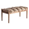 Banco Corao de estilo boho fabricado en madera de mango en color marrón claro combinado con algodón en color tonos en marrón y yute en color beige.