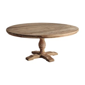 Mesa comedor Gyor de estilo colonial fabricado en madera de teka reciclada en color marrón claro. Producto desmontable.