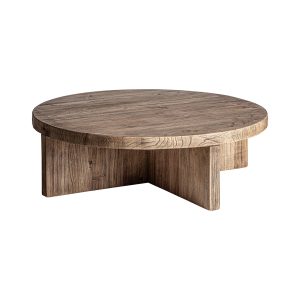 Mesa de centro Norvik de estilo clásico fabricado en madera de olmo en color marrón.