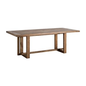 Mesa comedor Norvik de estilo contemporáneo fabricado en madera de olmo en color marrón. Producto desmontable.