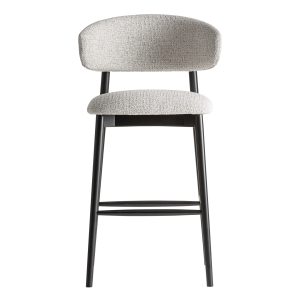 Taburete Erlec de estilo contemporáneo fabricado en madera de fresno en color negro combinado con poliéster en color beige.