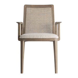 Silla Mattia de estilo contemporáneo fabricado en madera de fresno en color marrón combinado con lino en color beige.