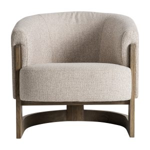Sillón Leutasch de estilo contemporáneo fabricado en madera de fresno en color beige con acabado natural combinado con poliéster en color topo.