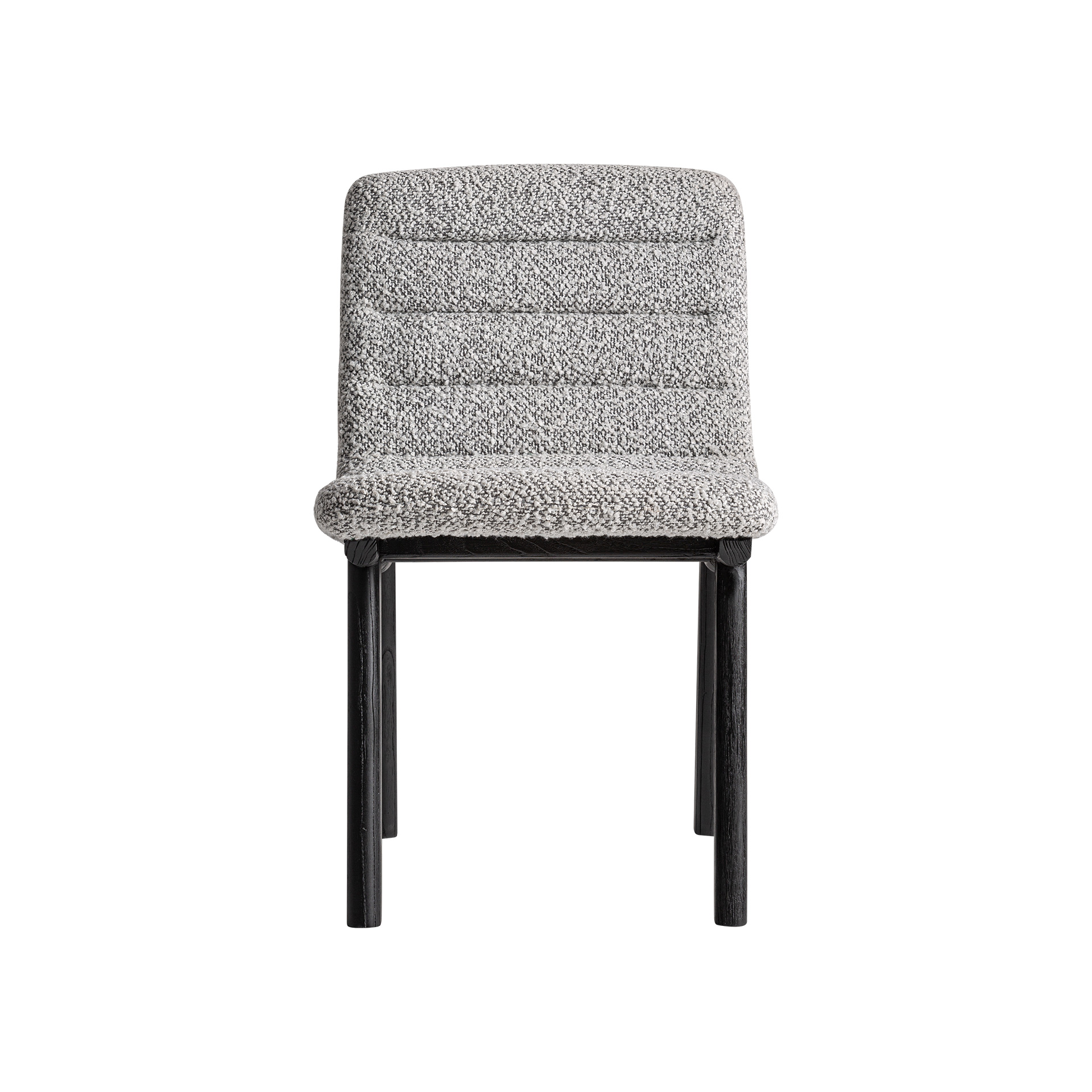Silla Jacquard de estilo contemporáneo fabricado en madera de olmo en color negro combinado con poliéster en color gris.