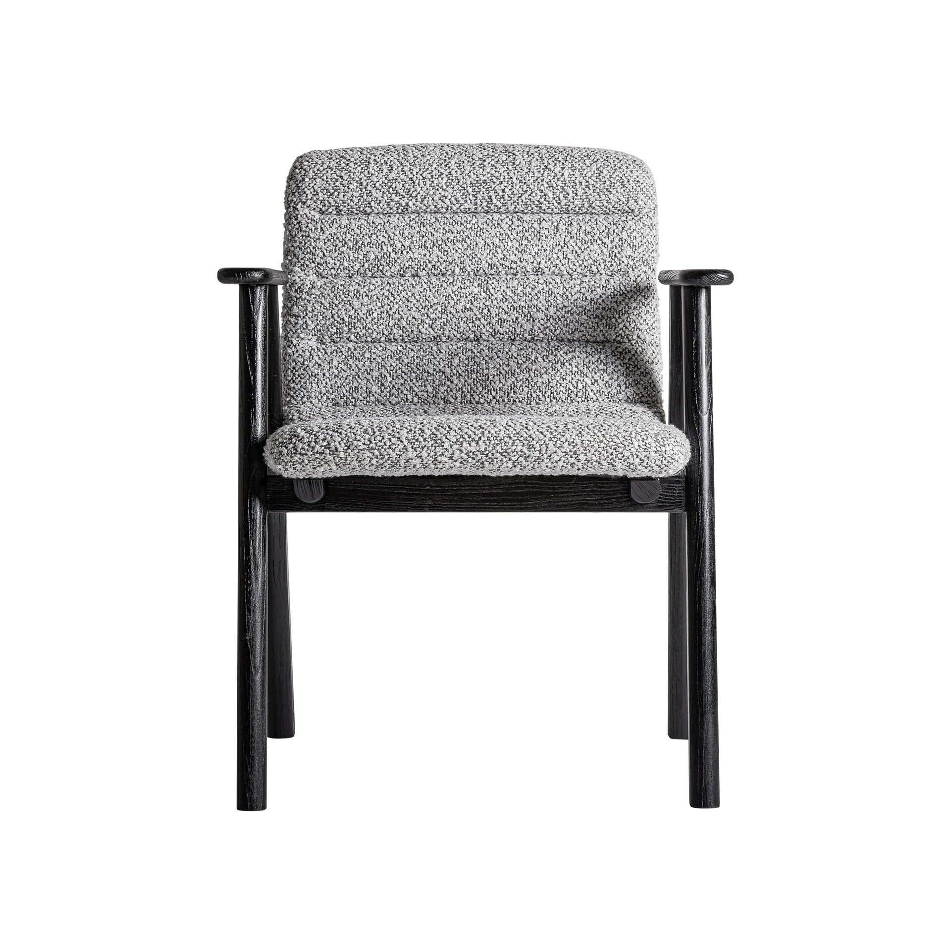 Silla Jacquard de estilo contemporáneo fabricado en madera de olmo en color negro combinado con poliéster en color gris.