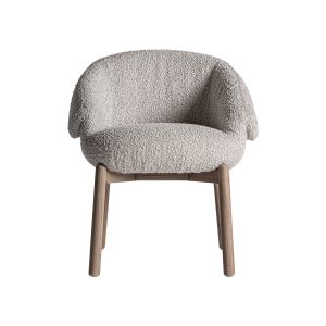 Silla Jacquard de estilo contemporáneo fabricado en madera de olmo en color marrón combinado con poliéster en color beige.