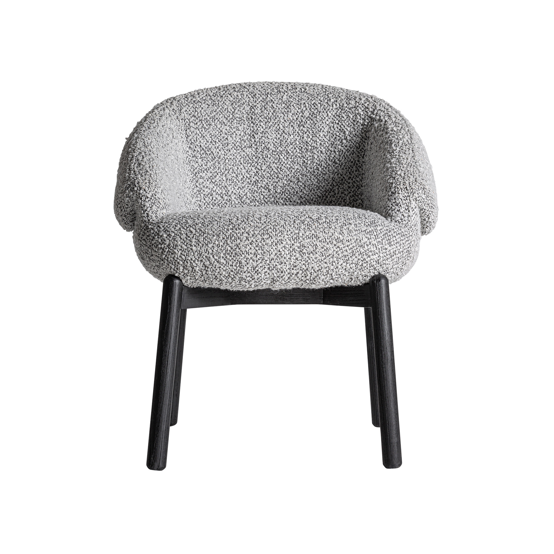 Silla Jacquard de estilo contemporáneo fabricado en madera de olmo en color blanco negro combinado con poliéster en color gris con acabado jaspeado.