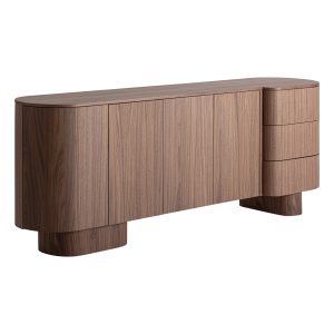 Aparador Kexby de estilo contemporáneo fabricado en madera dm en color marrón combinado con chapa de nogal. Producto desmontable.