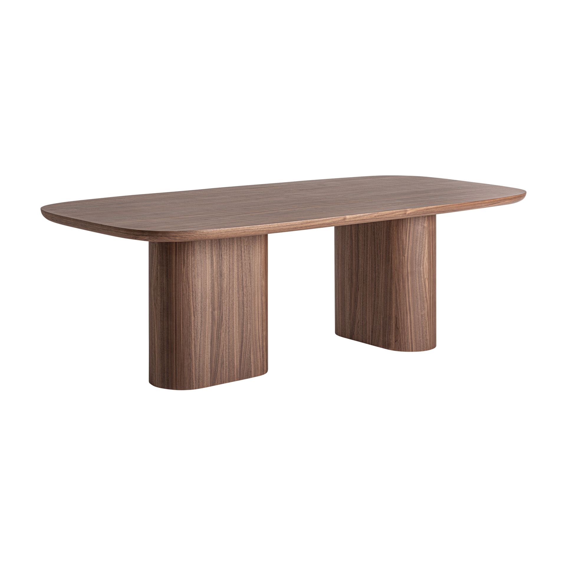 Mesa comedor Aciera de estilo contemporáneo fabricado en madera dm en color marrón combinado con chapa de nogal. Producto desmontable.
