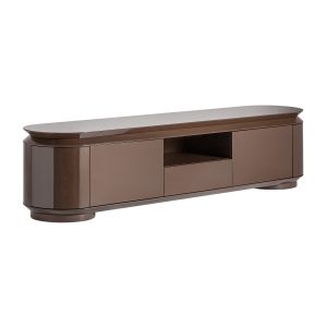 Mueble tv Trubia de estilo contemporáneo fabricado en madera dm en color marrón con acabado brillo.