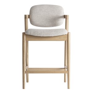 Taburete Namur de estilo contemporáneo fabricado en madera de fresno en color marrón claro combinado con poliéster en color beige.